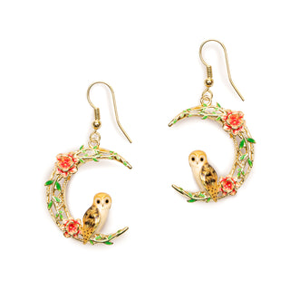 Owl in a Moon Drop Earrings