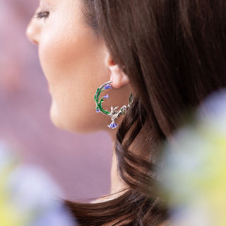 Bluebell And Hare Hoop Earrings, side view with enamel detailing