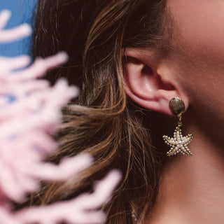 Starfish and shell stud drop earrings
