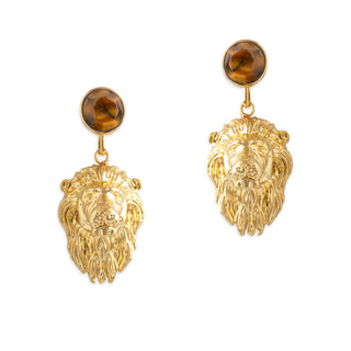 Lion Head and Tigers Eye Drop Earrings