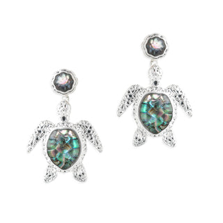 Turtle Stud Drop Earring - Silver