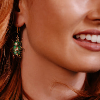 Green and Gold Antique Beetle Drop Earring