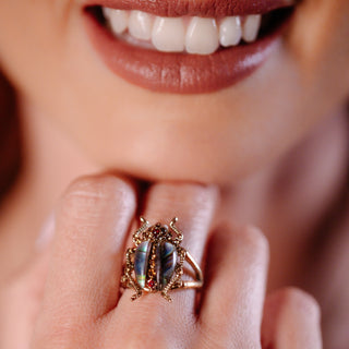 Bejewelled Beetle Ring with red stone detailing