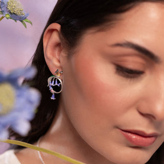 Bluebell & Butterfly Hoop Earrings with hand-finished enamel