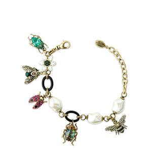Bejewelled Bug & Pearl Charm Bracelet