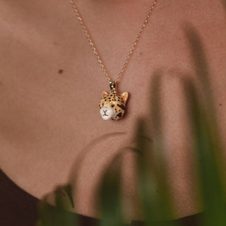 Clouded Leopard Head Pendant Necklace