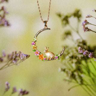 Flower Rabbit Hoop Necklace