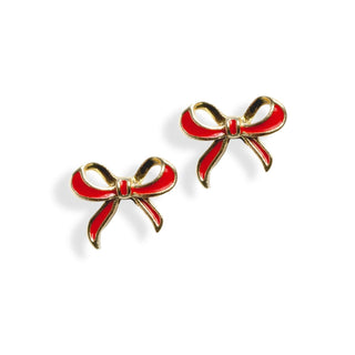 Red Bow Stud Earrings