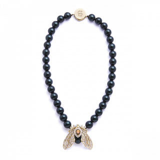 Bejewelled Moth Statement Necklace full length with gold clasp