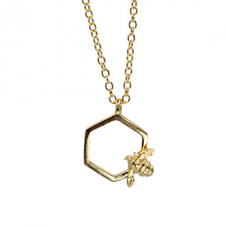 Hexagon Bumble Bee Pendant - Gold