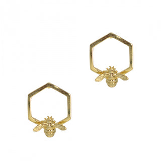 Hexagon Bumble Bee Studs - Gold