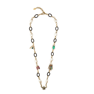 Bejewelled Bug & Pearl Charm Necklace