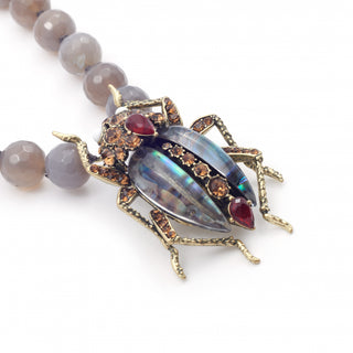 Bejewelled Beetle Statement Necklace showing small stones and equisite detailing