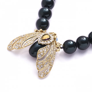 Bejewelled Moth Statement Necklace with simulated pearls