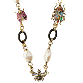 Bejewelled Bug & Pearl Charm Necklace