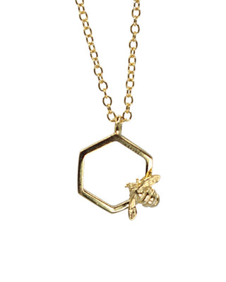 Hex Bee Pendant - Gold