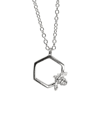 Hex Bee Pendant - Silver