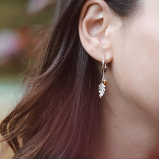 Delicate Acorn & Oak Leaf Hoop Earrings 