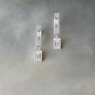 Amelia Baguette Drop Hoop Earrings - Diamond