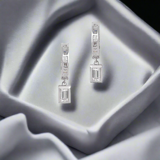 Amelia Baguette Drop Hoop Earrings - Diamond