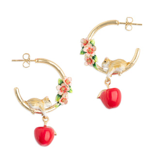 Apple Blossom & Mouse Hoop Earring