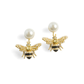 Bejewelled Pearl Bee Earrings