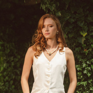 Woman modelling the Bejewelled Pearl Bee Collection