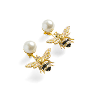 Bejewelled Pearl Bee Earrings from Bill Skinner Studio