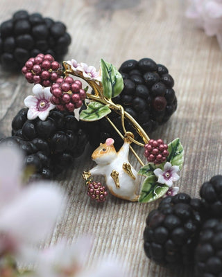 Closeup of Blackberry & Mouse Brooch