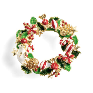 Christmas Mouse in Wreath Brooch