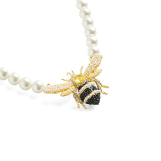 Closeup of Bejewelled Pearl Bee Necklace from Bill Skinner Studio