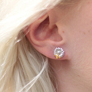 Flower And Bee Stud - Two Tone