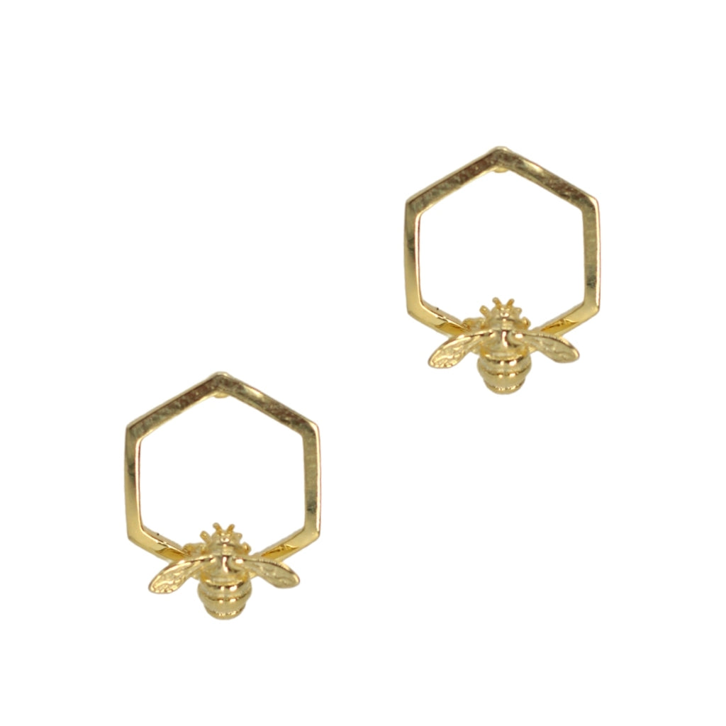 Bumble Bee Hex Studs - Gold