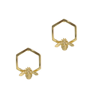 Hex Bee Studs - Gold