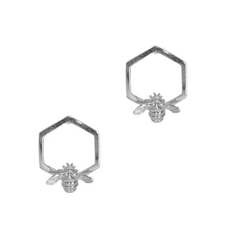Hex Bee Studs -Silver