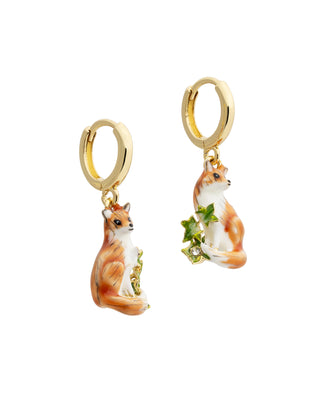 Fox & Ivy Huggie Earrings Side view showing the ivy and hand painted fox face 