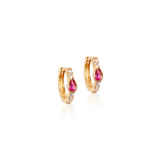 Olivia Pear Cut Hoops- Pink Spinel