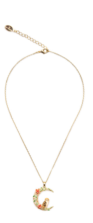 Owl in a Moon Pendant Necklace