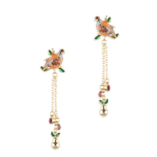 Partridge and Pear Long Drop Earrings