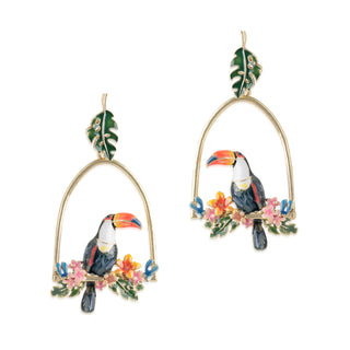 Toucan Hoop Drop Earrings