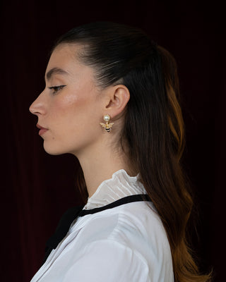 Bejewelled Pearl Bee Earrings