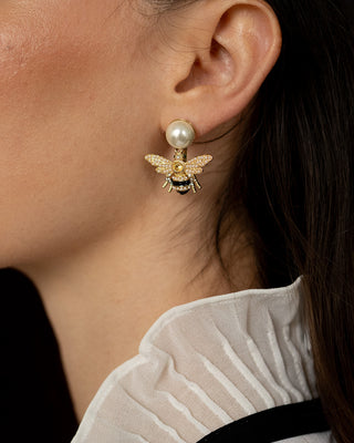 Bejewelled Pearl Bee Earrings