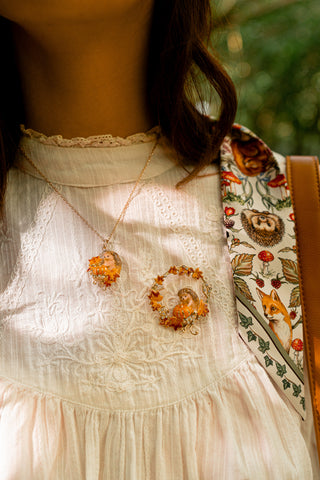 Pumpkin Hedgehog Brooch and Pendant Necklace 