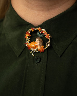 Hedgehog & Pumpkin Brooch
