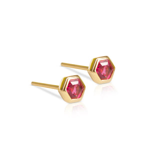 Sophia Hexagon Stud Earrings - Pink Spinel