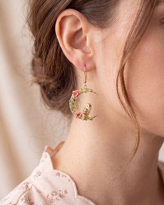 Owl in a Moon Drop Earrings