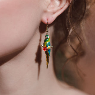 Parrot Drop Earrings - Blue