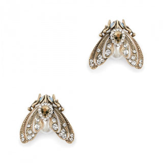 Moth Stud Earrings - Cream Pearl