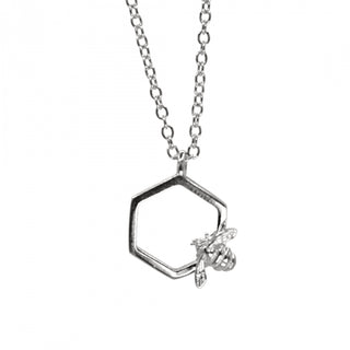 Hexagon Bumble Bee Pendant - Silver