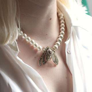 Moth Statement Necklace - Cream Pearl